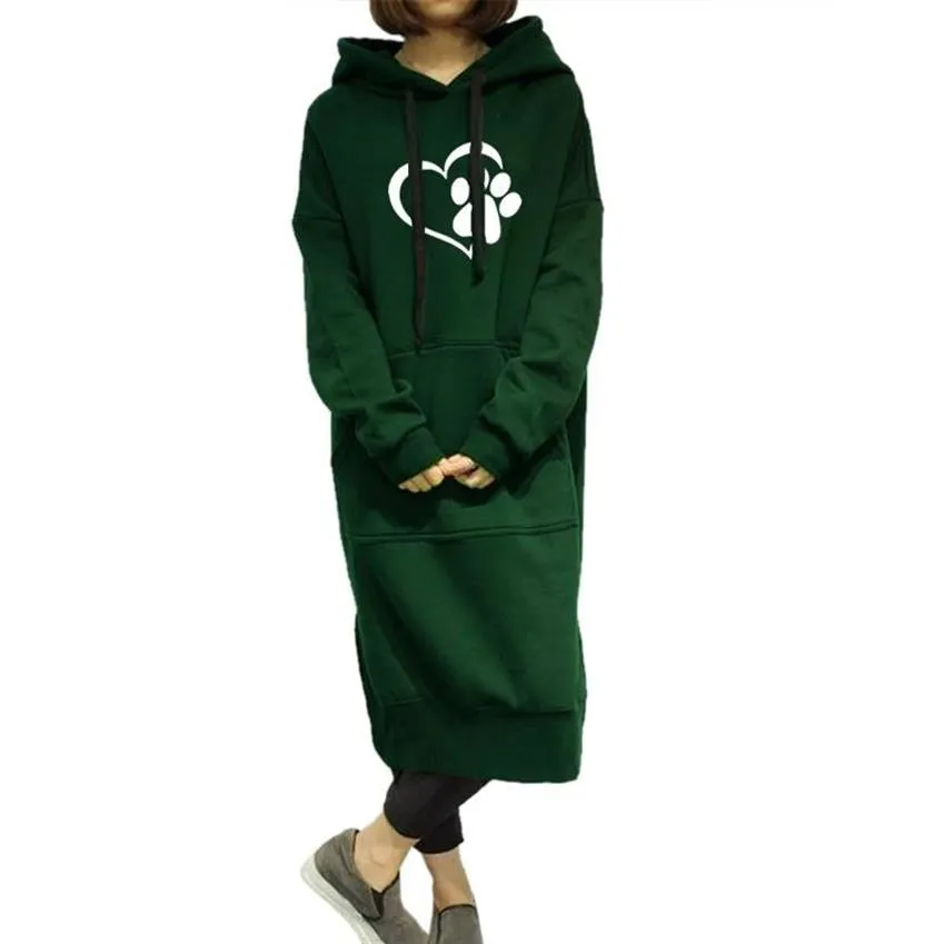 Travis Long One-Piece Hoodies Women Dog Paw Print Sweatshirt Dress