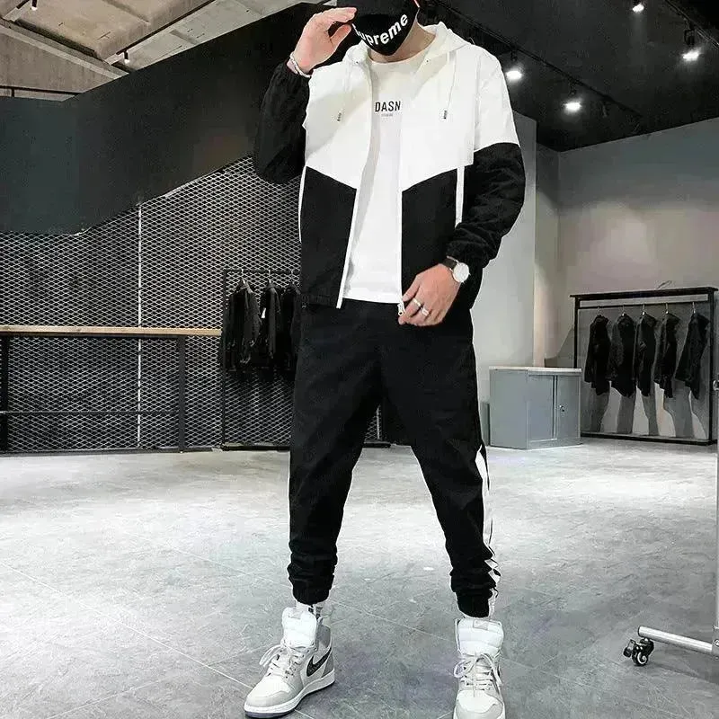 Trendy Suit Men's Hooded Jacket Trousers Two-Piece Suit