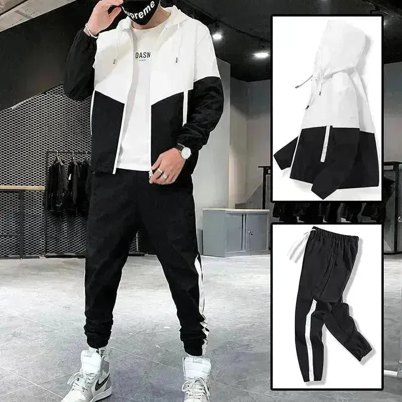 Trendy Suit Men's Hooded Jacket Trousers Two-Piece Suit