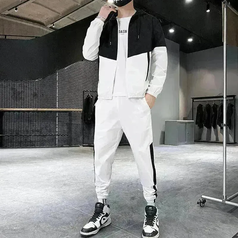 Trendy Suit Men's Hooded Jacket Trousers Two-Piece Suit