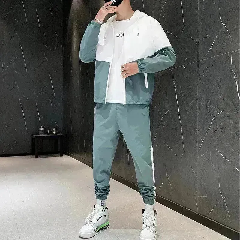 Trendy Suit Men's Hooded Jacket Trousers Two-Piece Suit