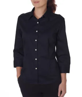van heusen ladies' 3/4-sleeve dress twill - black (l)