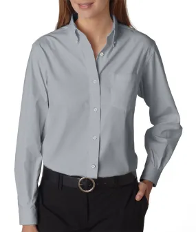 van heusen ladies' long-sleeve blended pinpoint oxford - french grey (l)