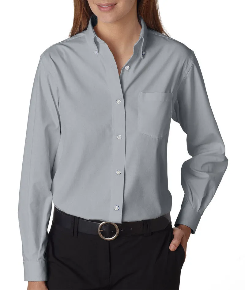van heusen ladies' long-sleeve blended pinpoint oxford - french grey (l)