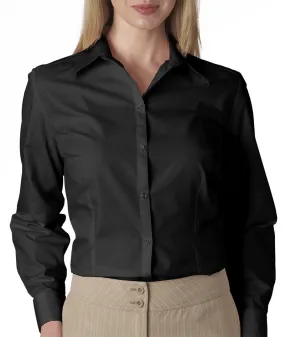 van heusen ladies' long-sleeve silky poplin - black (l)