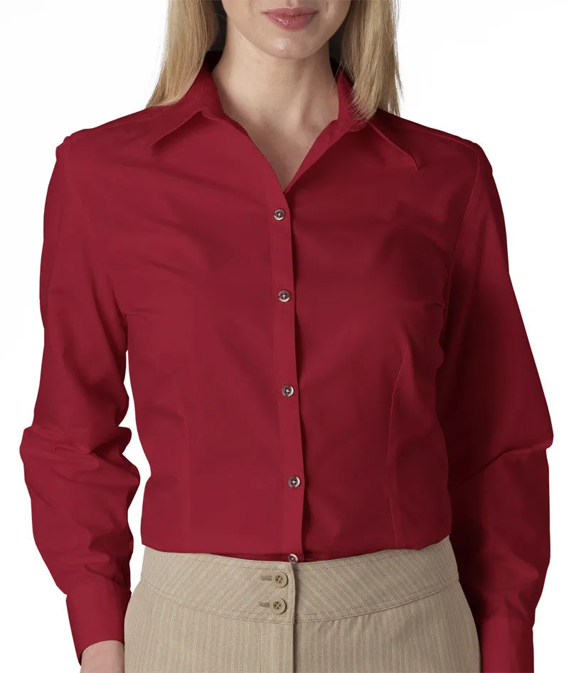 van heusen ladies' long-sleeve silky poplin - cardinal (l)