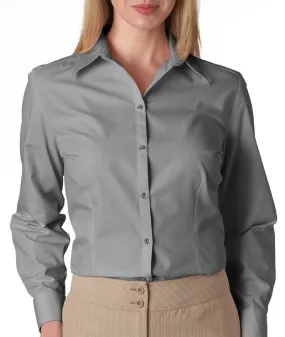 van heusen ladies' long-sleeve silky poplin - slate grey (m)