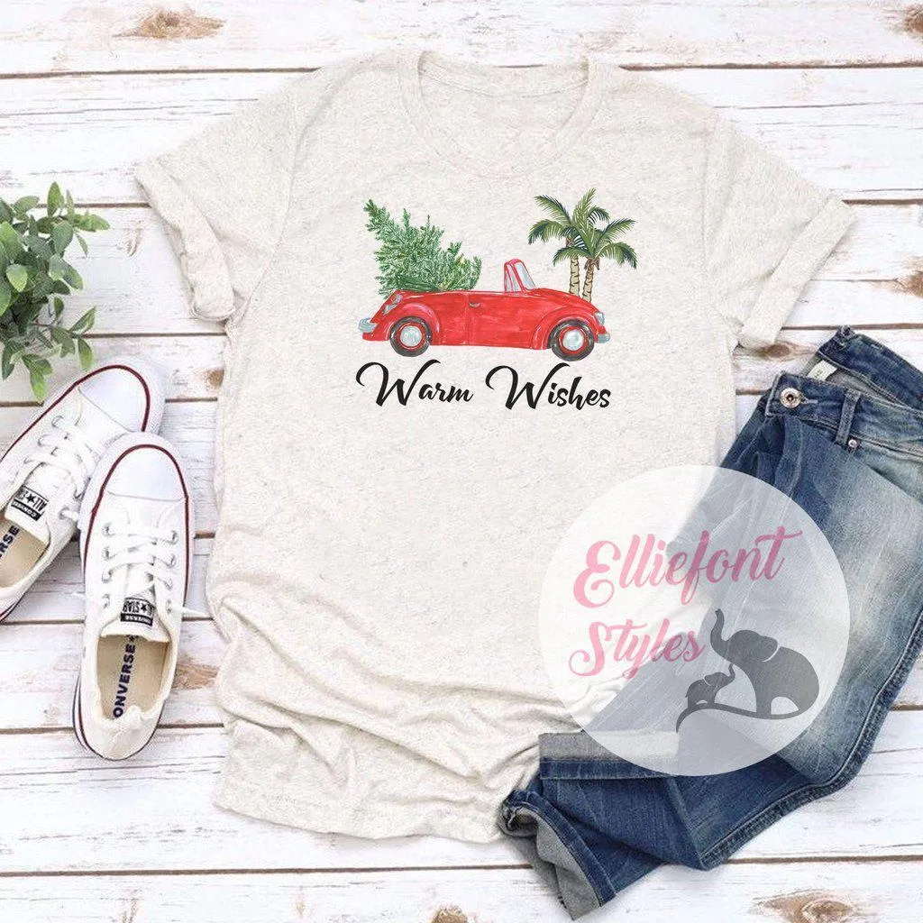 Warm Wishes Shirt Bug Convertible Christmas Tree Palm Trees Cute Winter Christmas Shirt Holiday Tee