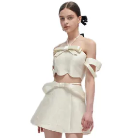 White Bow Tie Two-piece Dress