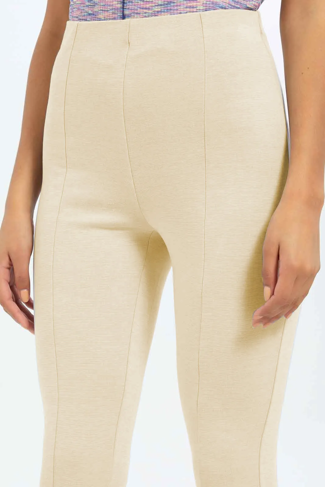 Women Beige High-Waist Straight Fit Trouser