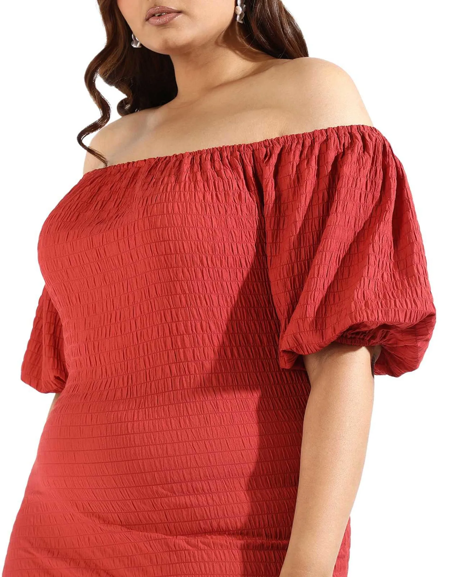 Women Solid Off Shoulder Dresses | Red