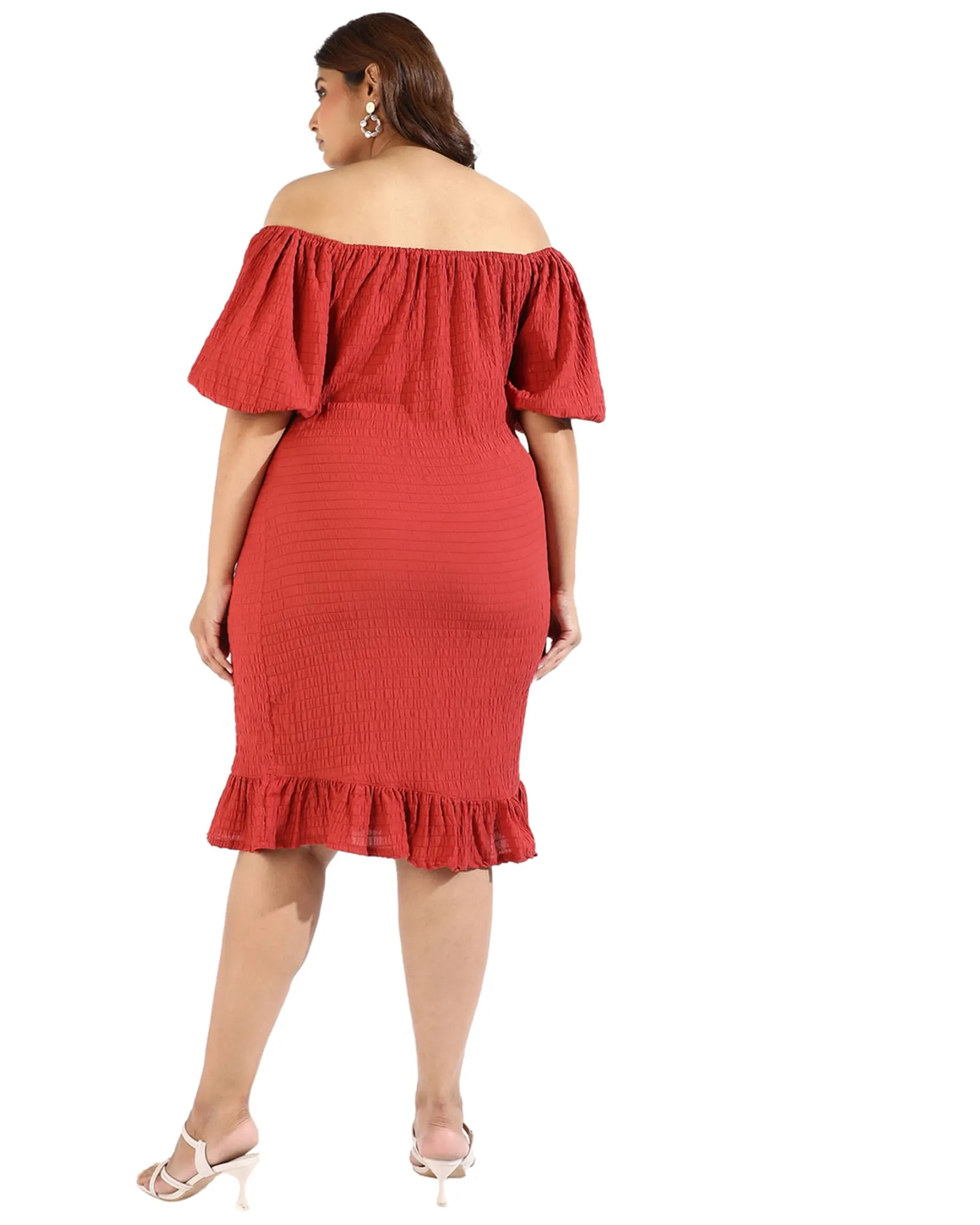 Women Solid Off Shoulder Dresses | Red