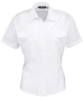 Womens short sleeve pilot blouse | White